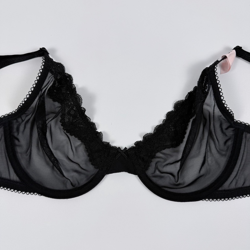 Victoria's Secret Tease Demi Bra Unlined Sheer Mesh Lace Black 32DDD NWT
